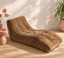 70s Style Sculptural Chaise Lounge in Caramel Chenille