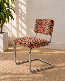 70s Style Chrome Cantilever Dining Chair in Tiger Print