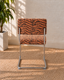 70s Style Chrome Cantilever Dining Chair in Tiger Print