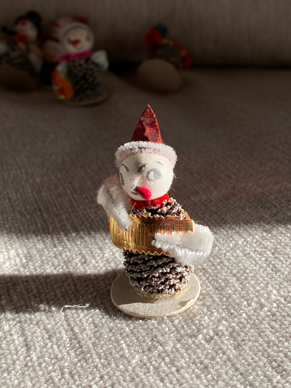 Spun Cotton Snowman Playing Accordion