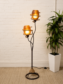 Vintage Atomic Mid-Century Two-Light Floor Lamp with Fiberglass Shades