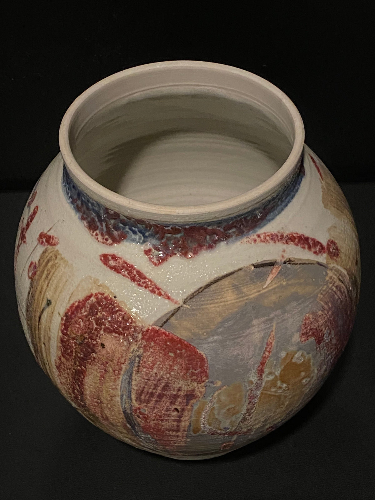 Large Porcelain Red Oxide and Gray Blue Ginger Jar