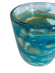 Beautiful Rare Mdina Glass Vase with Swirls of Turquoise and Amber