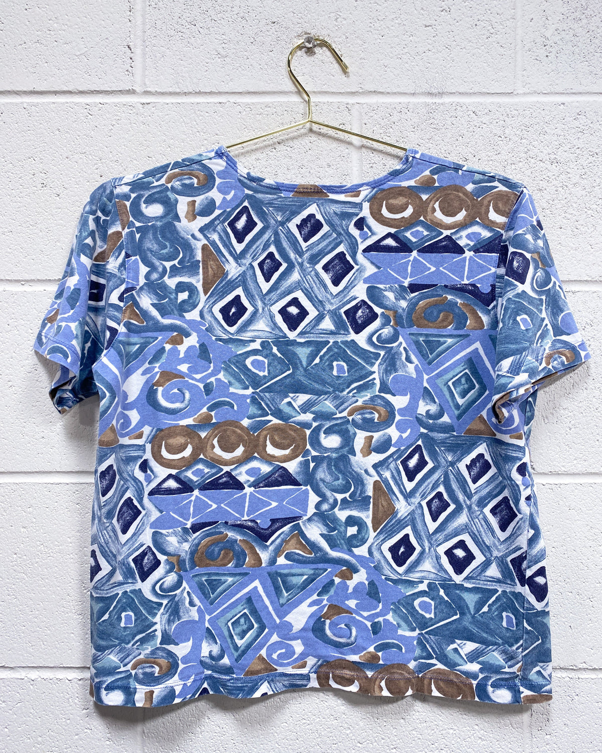 Vintage Graphic Blouse in Blues and Brown