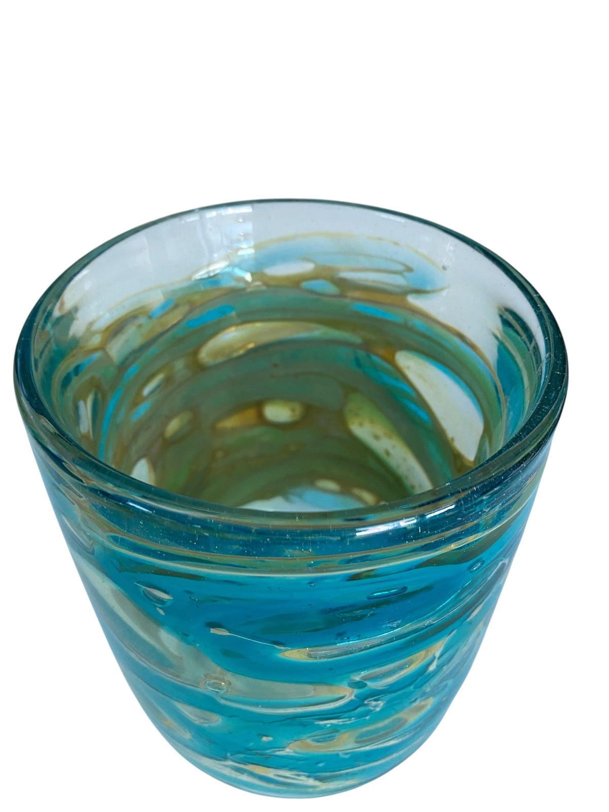 Beautiful Rare Mdina Glass Vase with Swirls of Turquoise and Amber