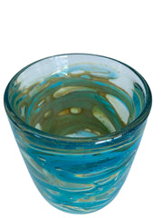 Beautiful Rare Mdina Glass Vase with Swirls of Turquoise and Amber