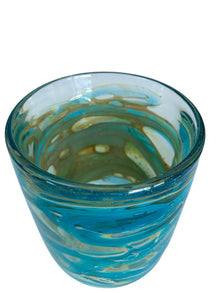 Beautiful Rare Mdina Glass Vase with Swirls of Turquoise and Amber