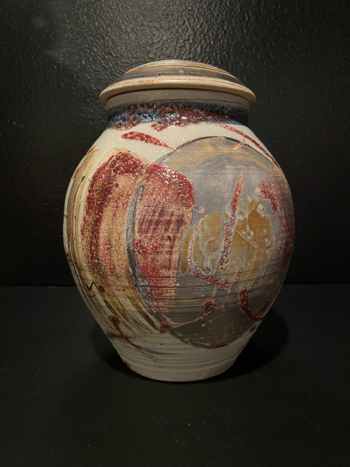 Large Porcelain Red Oxide and Gray Blue Ginger Jar