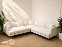 Modern Cream Tweed L-Shaped Sectional Sofa with Chaise