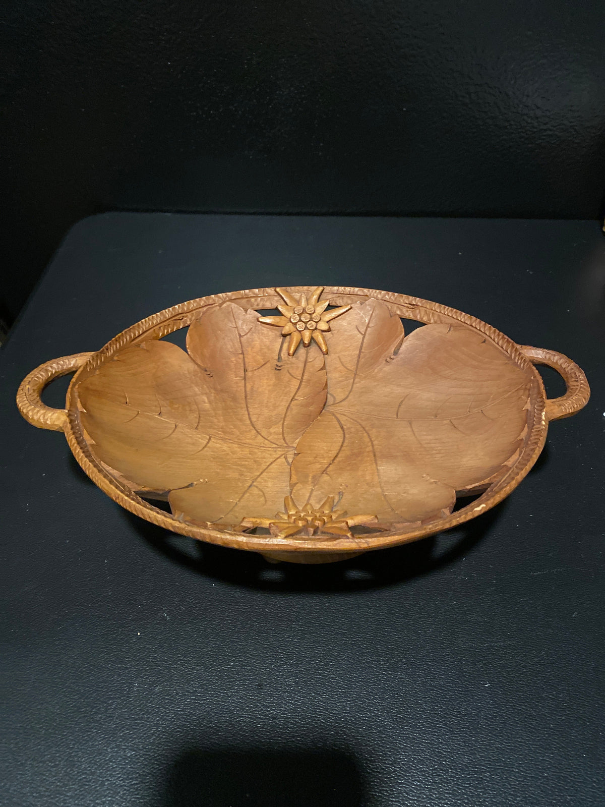 Rare Swiss Black Forest carved bowl with Music Box