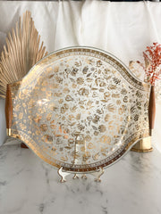 Vintage Glass Tray with Gold Floral Accents