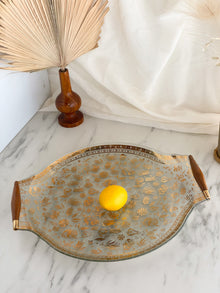 Vintage Glass Tray with Gold Floral Accents