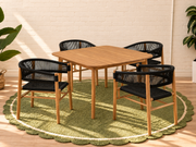 Alessia Dining Set with Warm Wood Table and Four Rope Armchairs in Black