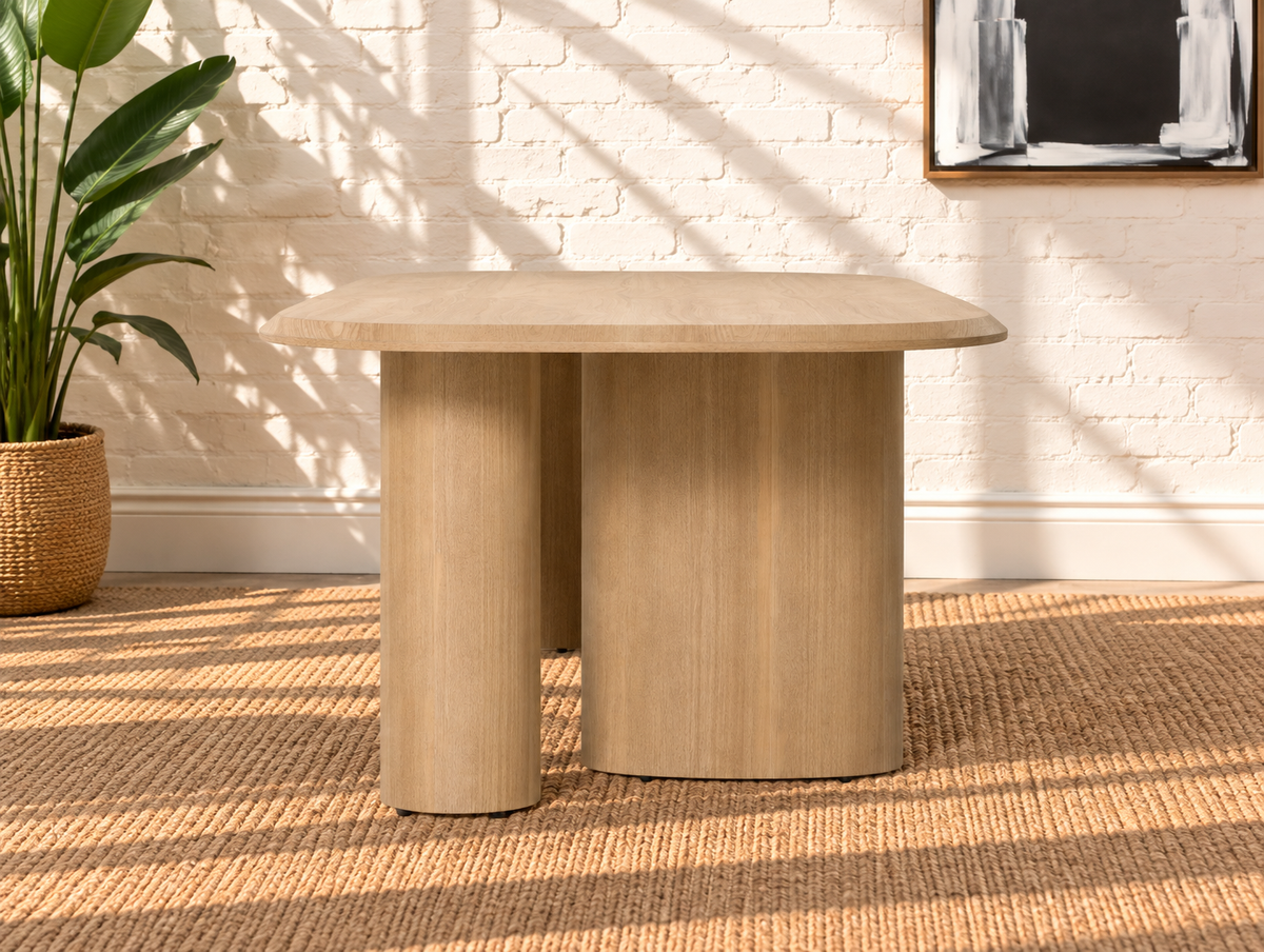 Arya Triple Pedestal Dining Table in Natural