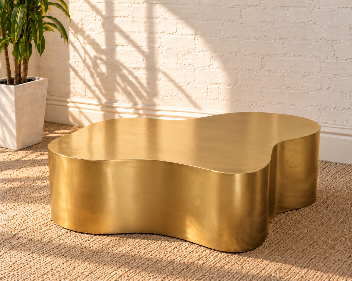 Aurelia Brushed Gold Abstract Sculptural Coffee Table