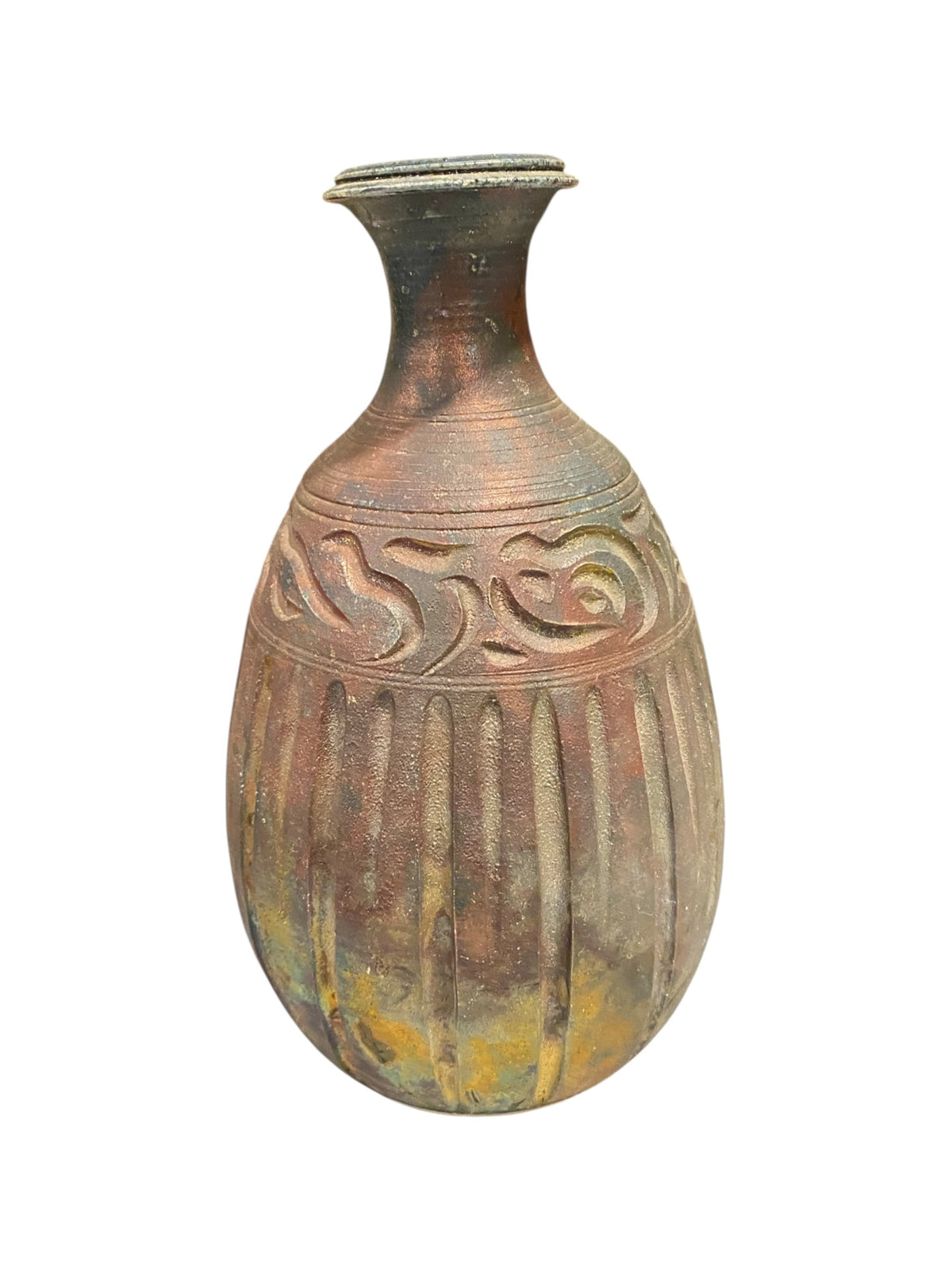 Copper Iridescent Raku Signed Vessel