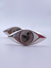 Chrome Eye Shaped Cufflinks with Acorns