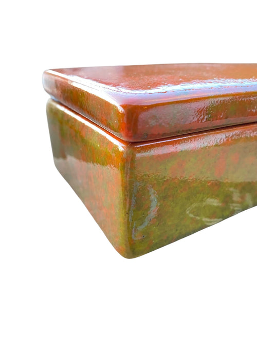 1960s  Sunset Orange and Seafoam Green Italian Ceramic Trinket Box