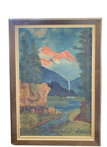 Antique Mountain Landscape with Pink Mountains