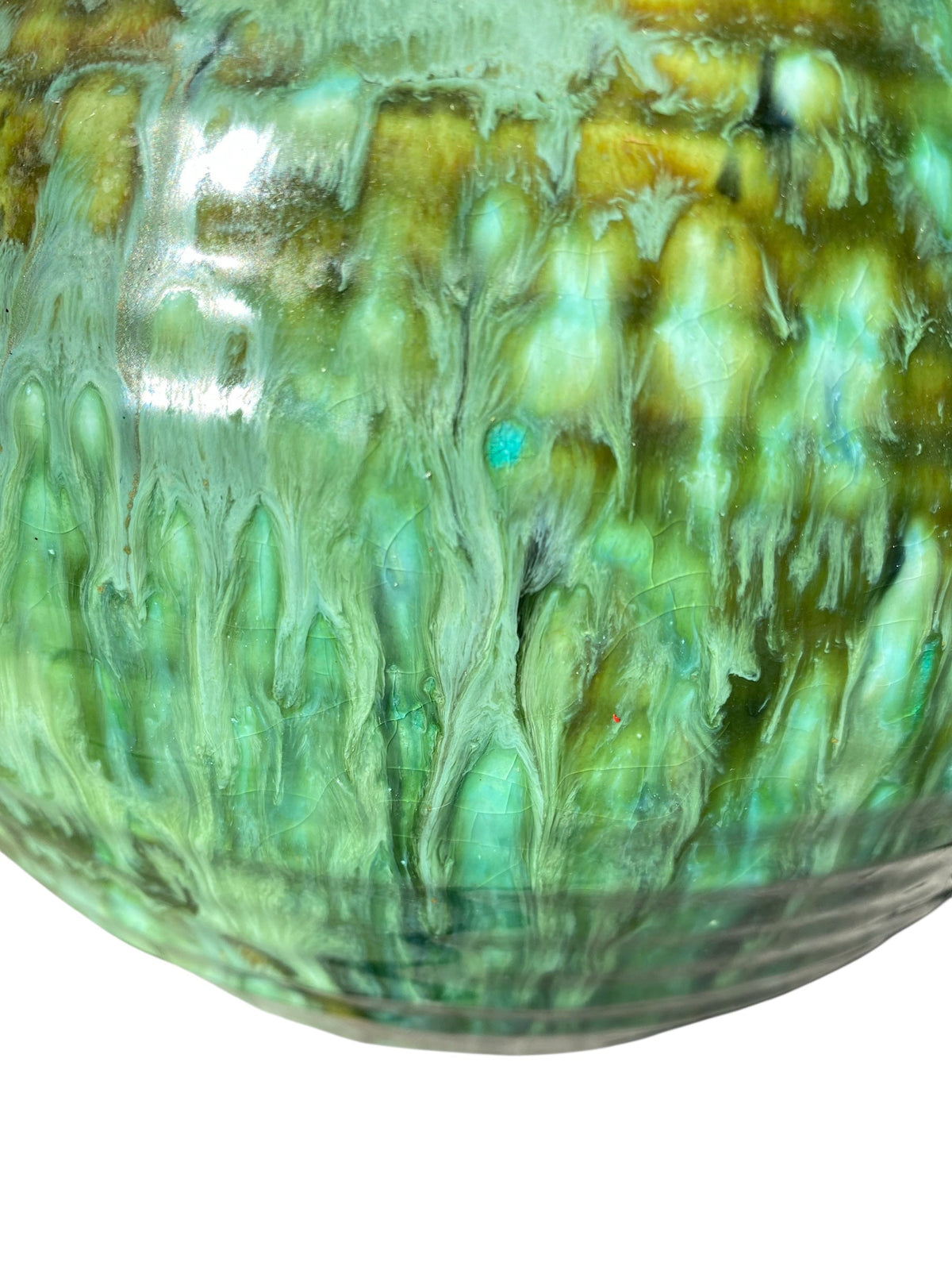 Mid Century Jade Green Emerald Moss Drip Glaze Pot