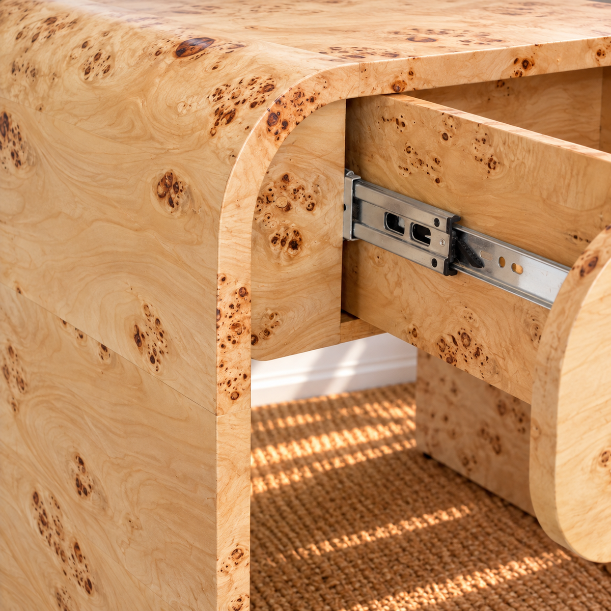 Pair of Blaise Nightstands with Drawer in Natural Burl