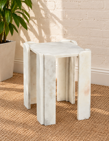 Blythe Marble Side Table in Arctic Pearl