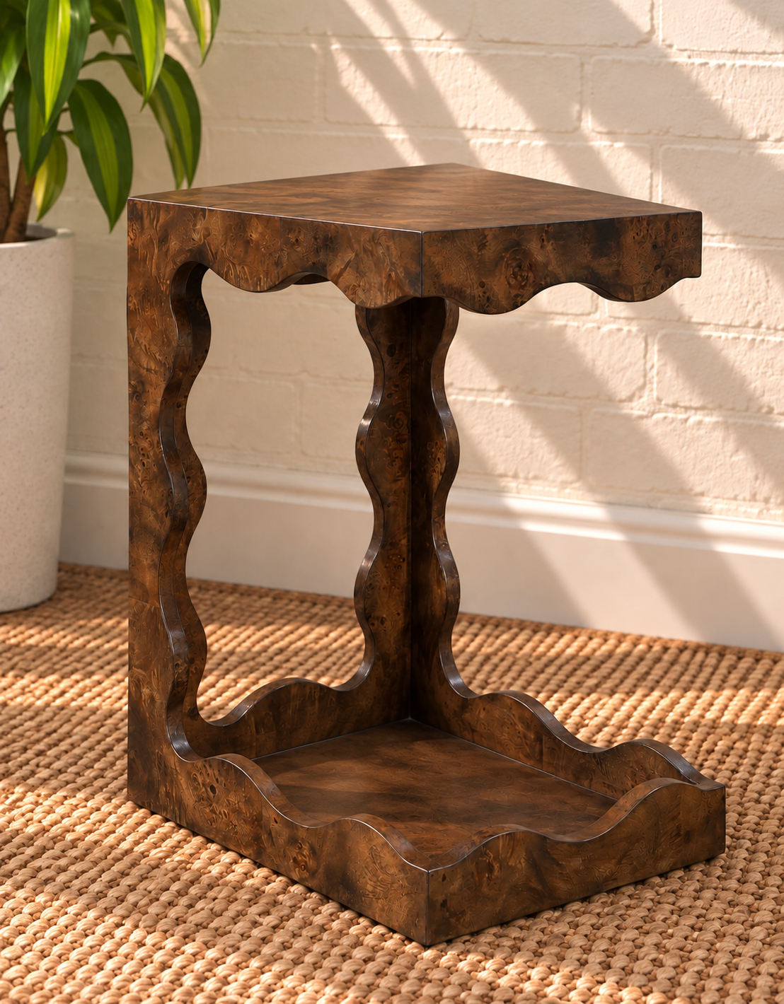 Brinley Sculptural Side Table in Walnut Burl