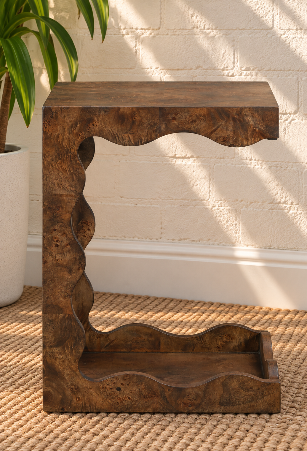 Brinley Sculptural Side Table in Walnut Burl
