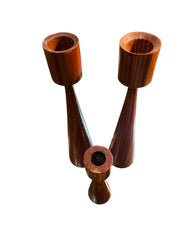 Set of Three Teak Modernist Candle Holders