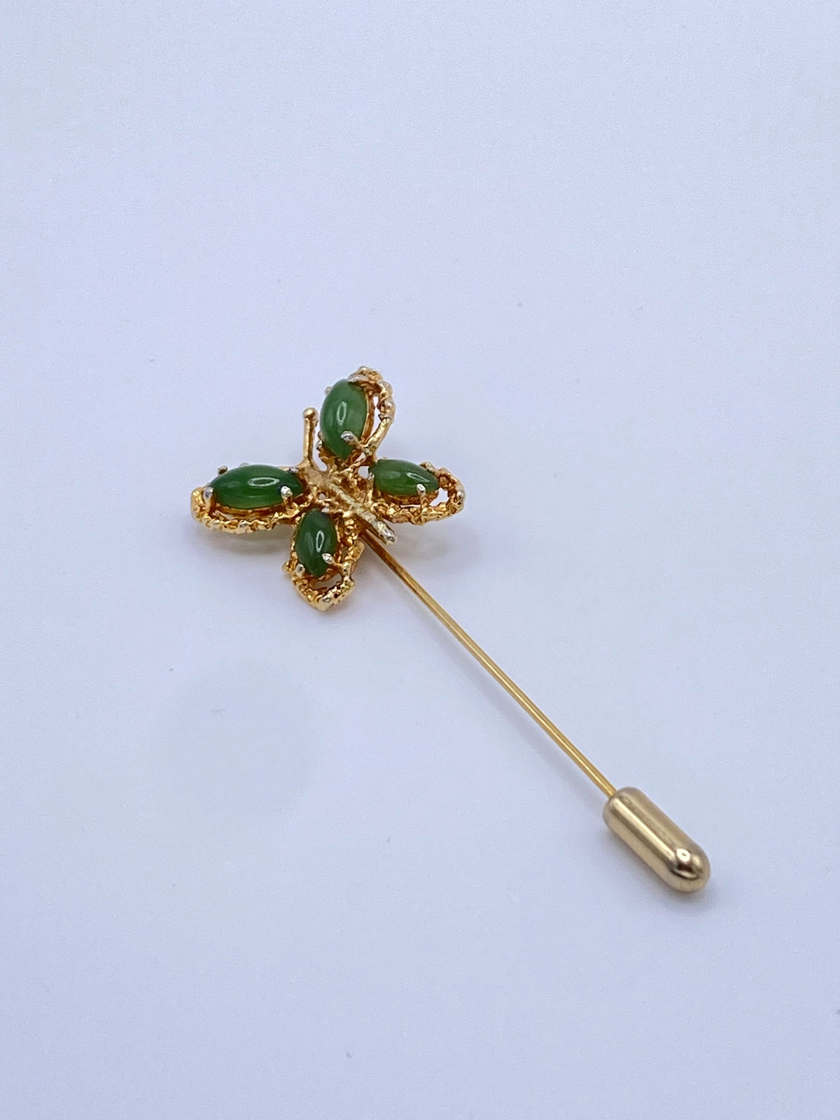 Gold Filled Jade Butterfly Brooch