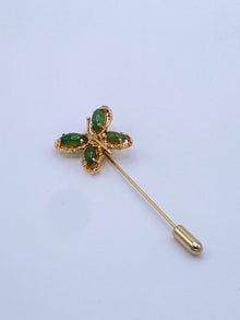 Gold Filled Jade Butterfly Brooch