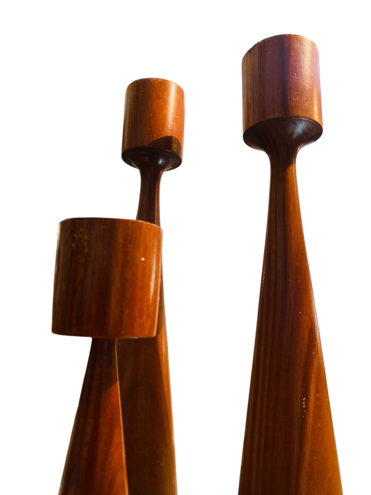 Set of Three Teak Modernist Candle Holders
