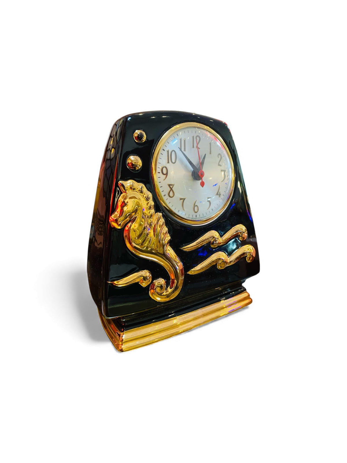 Mid Century Gold Tone Sea Horse Clock