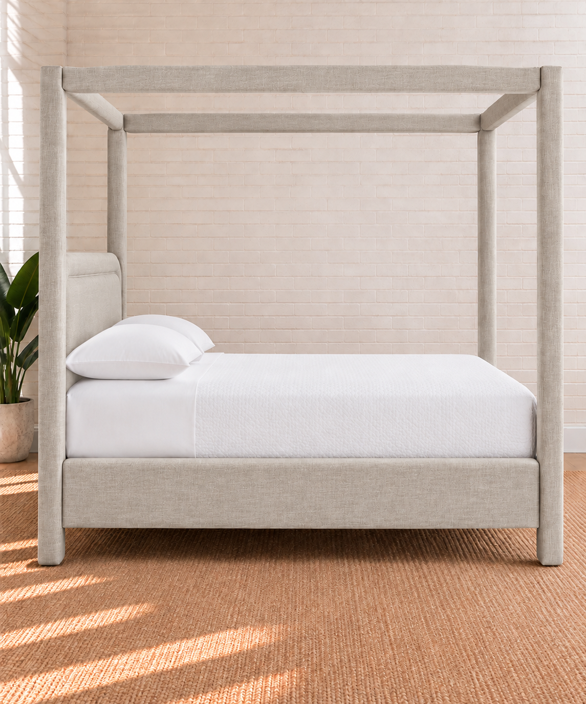 Callum King-Size Upholstered Canopy Bed Frame Mushroom Mist