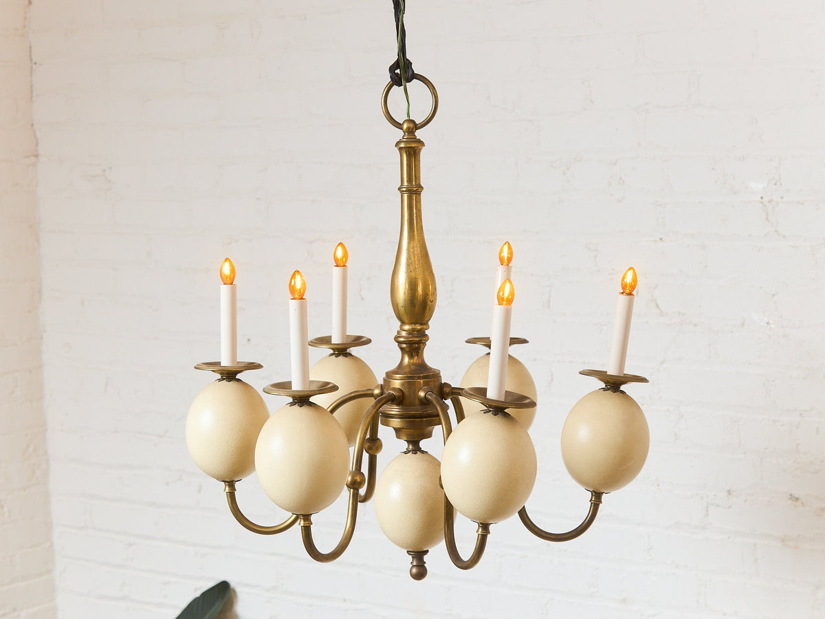 Queen Anne Vintage Brass and Faux Ostrich Egg Chandelier