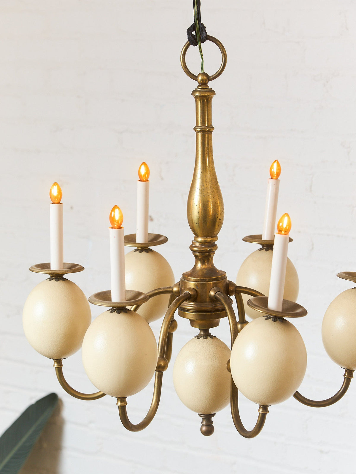 Queen Anne Vintage Brass and Faux Ostrich Egg Chandelier