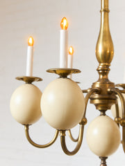 Queen Anne Vintage Brass and Faux Ostrich Egg Chandelier