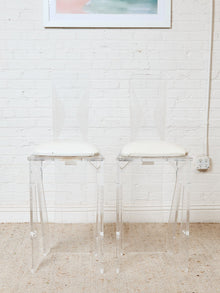 1970s Pair MCM Lucite Bar Chairs / Stools by Hill Manufacturing Co.