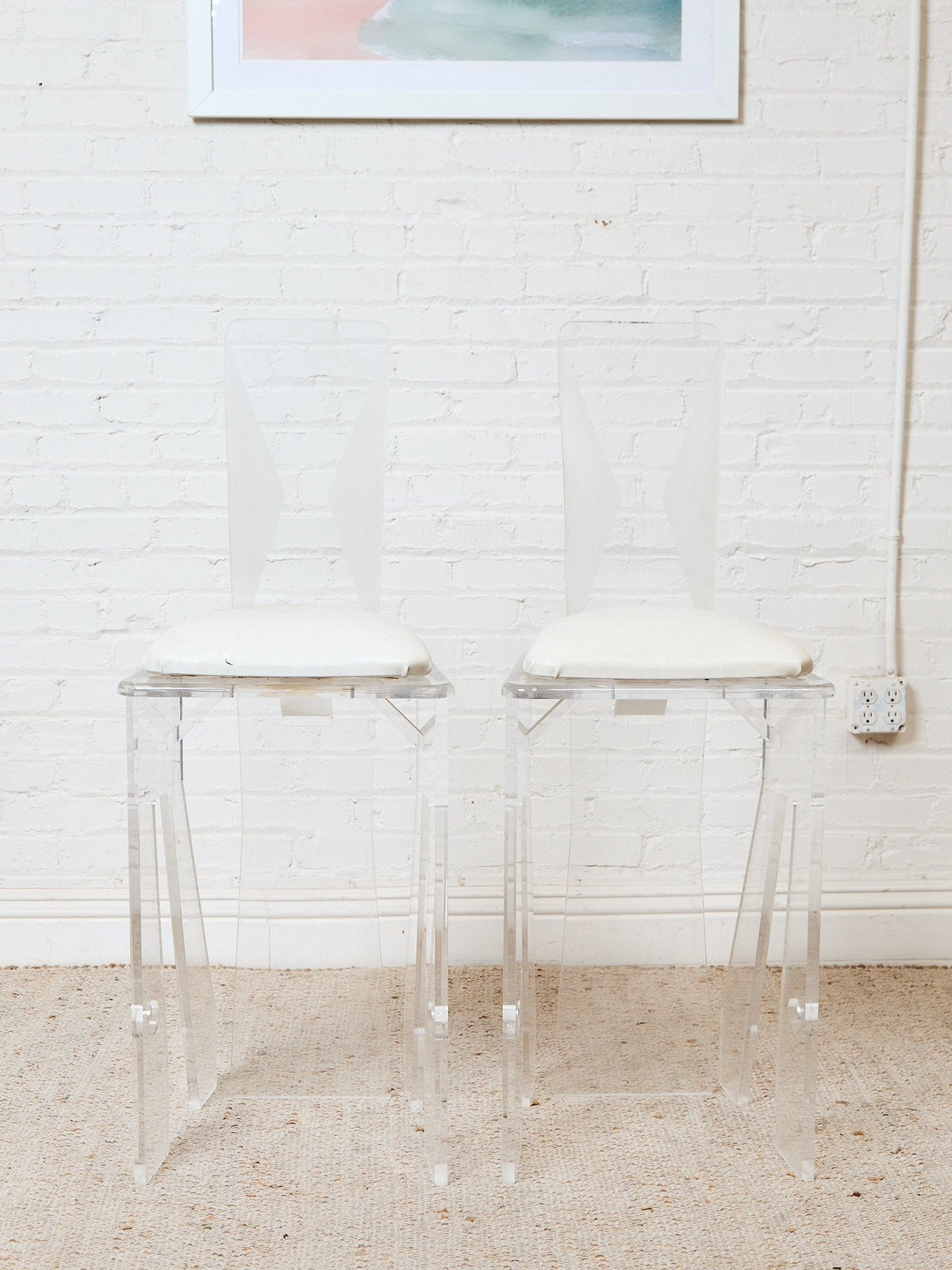 1970s Pair MCM Lucite Bar Chairs / Stools by Hill Manufacturing Co.