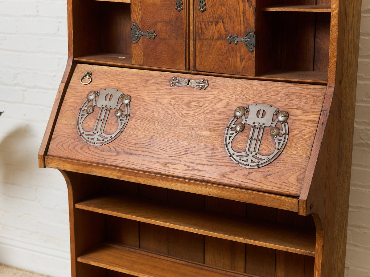 Rare Antique Arts and Crafts Style Oak Secretary Bookcase