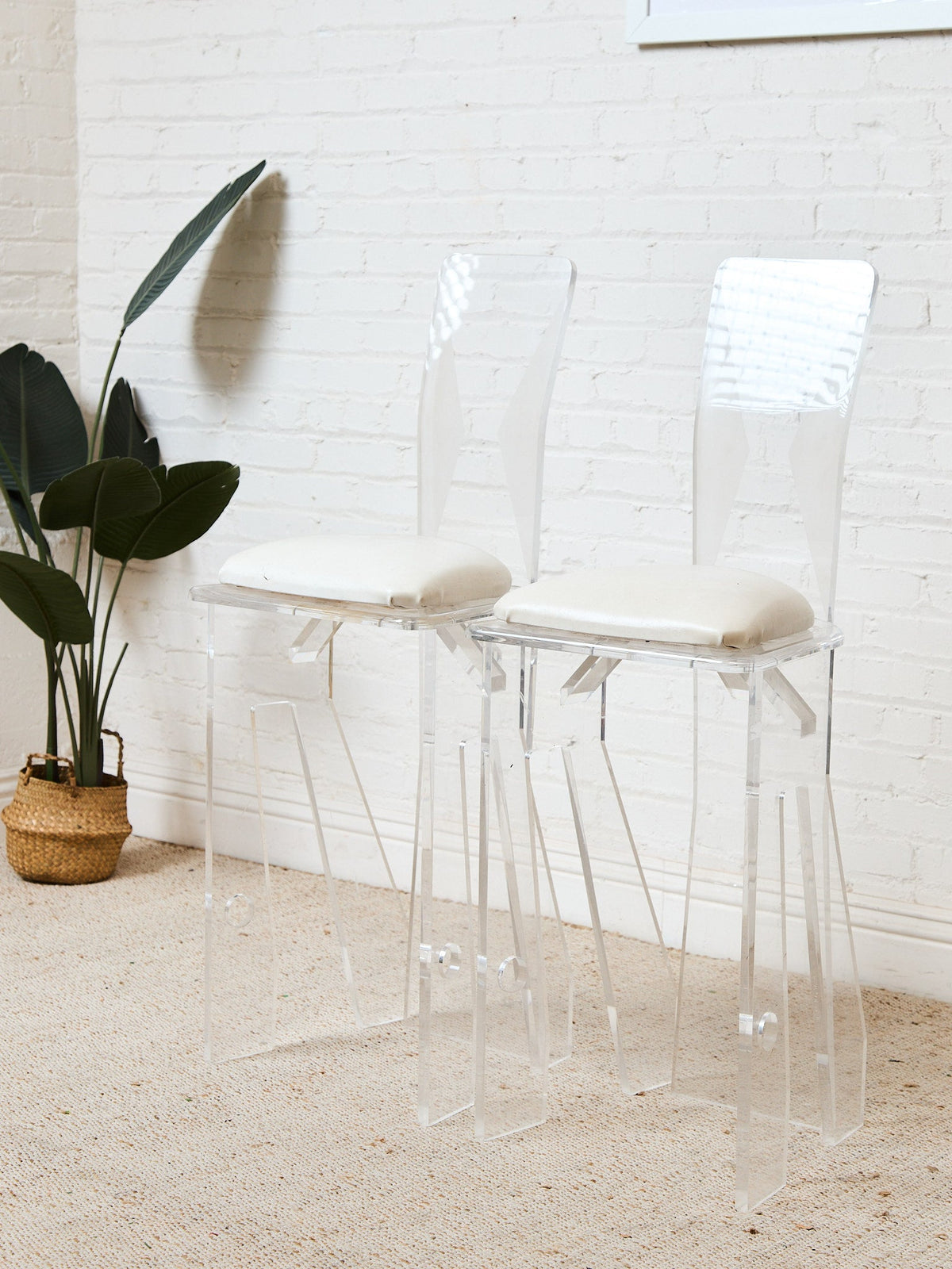 1970s Pair MCM Lucite Bar Chairs / Stools by Hill Manufacturing Co.