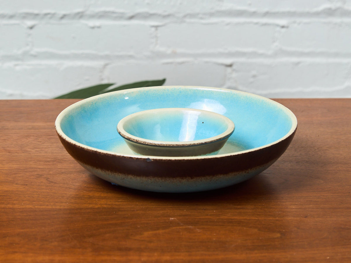 Vintage Robins Egg Blue Chips and Dip Bowl