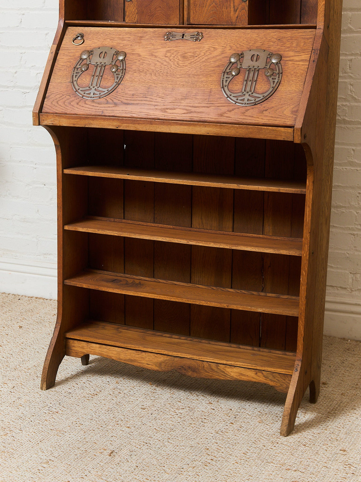 Rare Antique Arts and Crafts Style Oak Secretary Bookcase