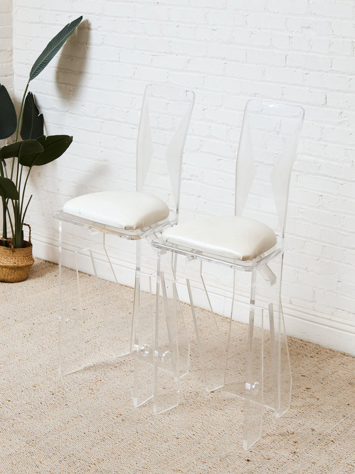 1970s Pair MCM Lucite Bar Chairs / Stools by Hill Manufacturing Co.