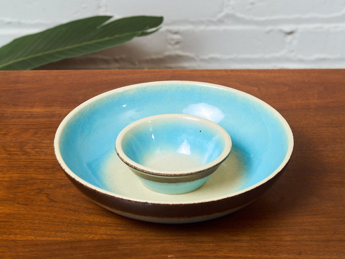 Vintage Robins Egg Blue Chips and Dip Bowl