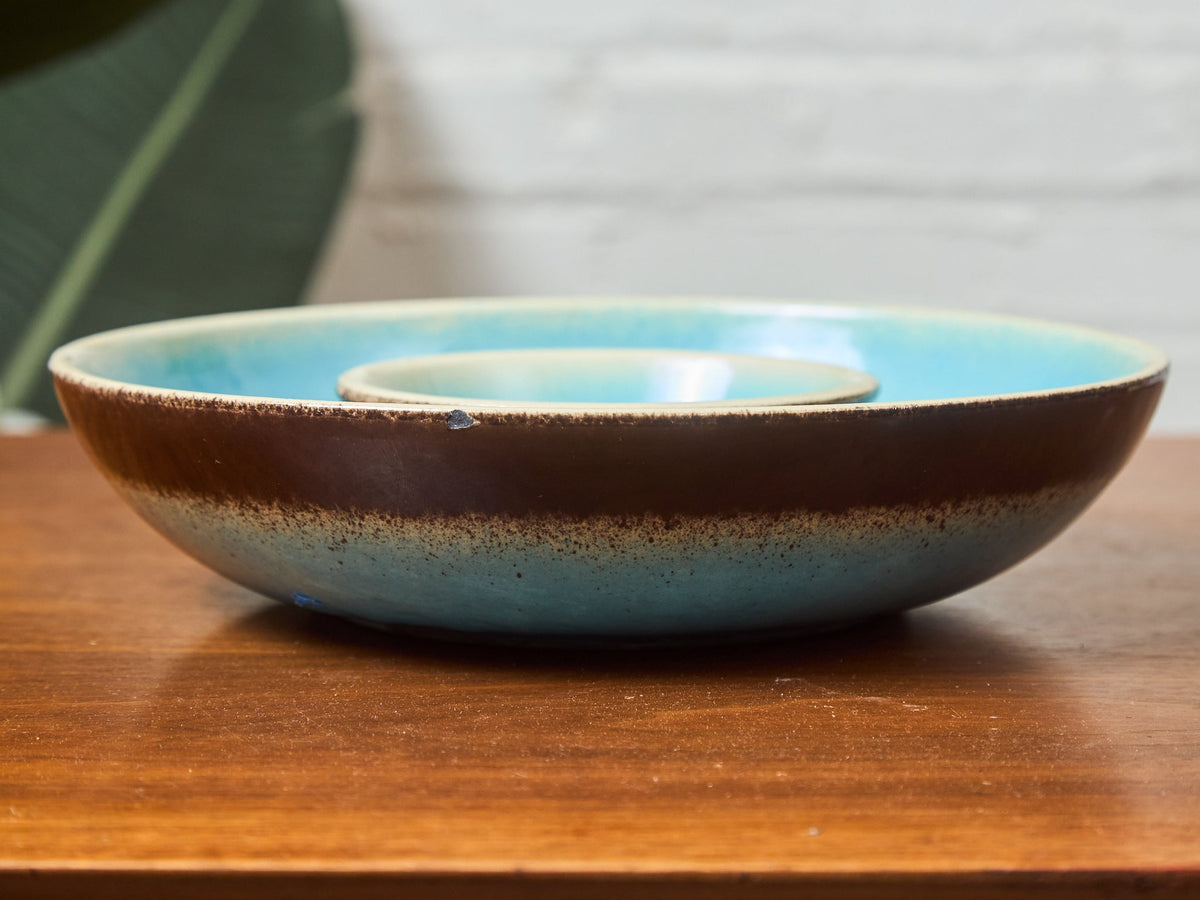 Vintage Robins Egg Blue Chips and Dip Bowl