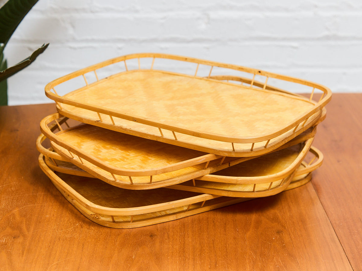 Vintage Bamboo and Wood Lap Tray 1980s Serving Tray Elegant Woven Design