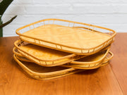 Vintage Bamboo and Wood Lap Tray 1980s Serving Tray Elegant Woven Design