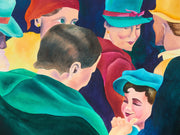 1970's Acrylic on Canvas Boy in The Crowd French Painting by Deanne Mineau