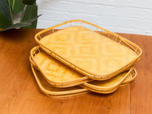 Vintage Bamboo and Wood Lap Tray 1980s Serving Tray Elegant Woven Design
